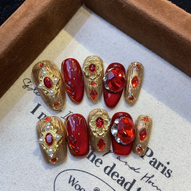 【正宫娘娘】纯手工穿戴甲原创国风红色美甲