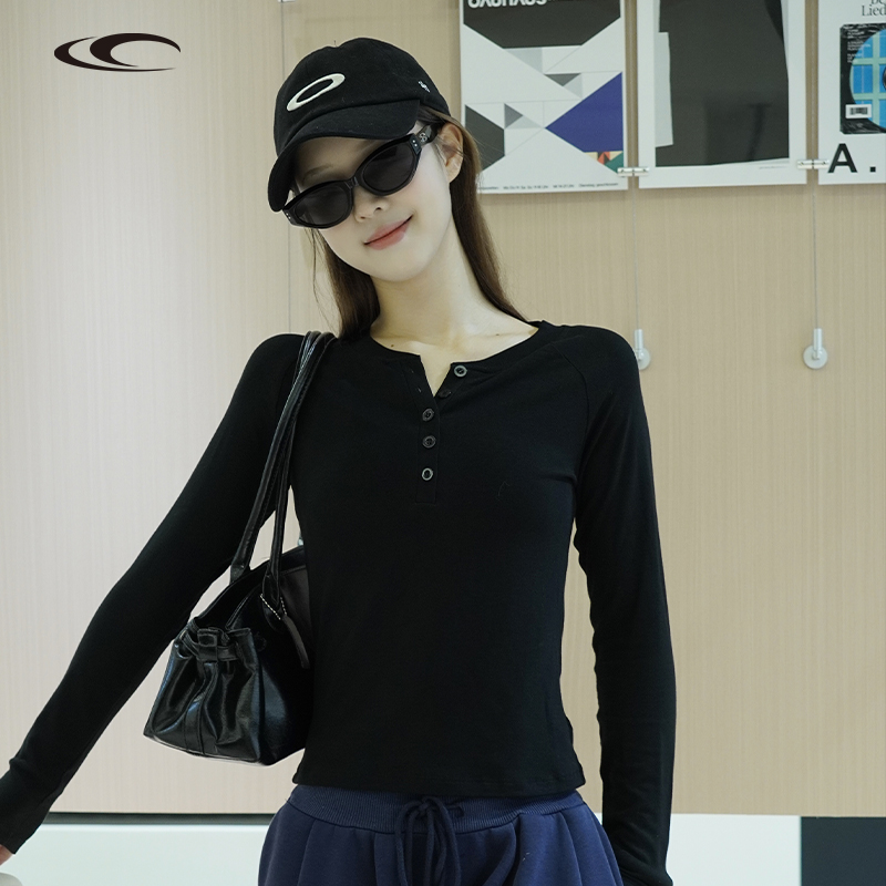 FUG TIL纯色长袖打底衫半开领修身显瘦春秋百搭保暖秋冬T恤上衣