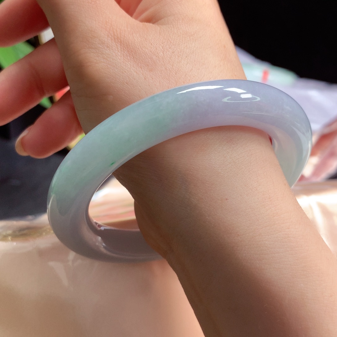 翡翠未镶嵌手镯55胖圆春彩