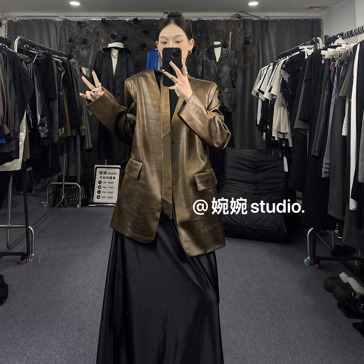 【婉婉studio】新面料飘带中长款仿皮秋韩版老钱风时髦显瘦女大衣