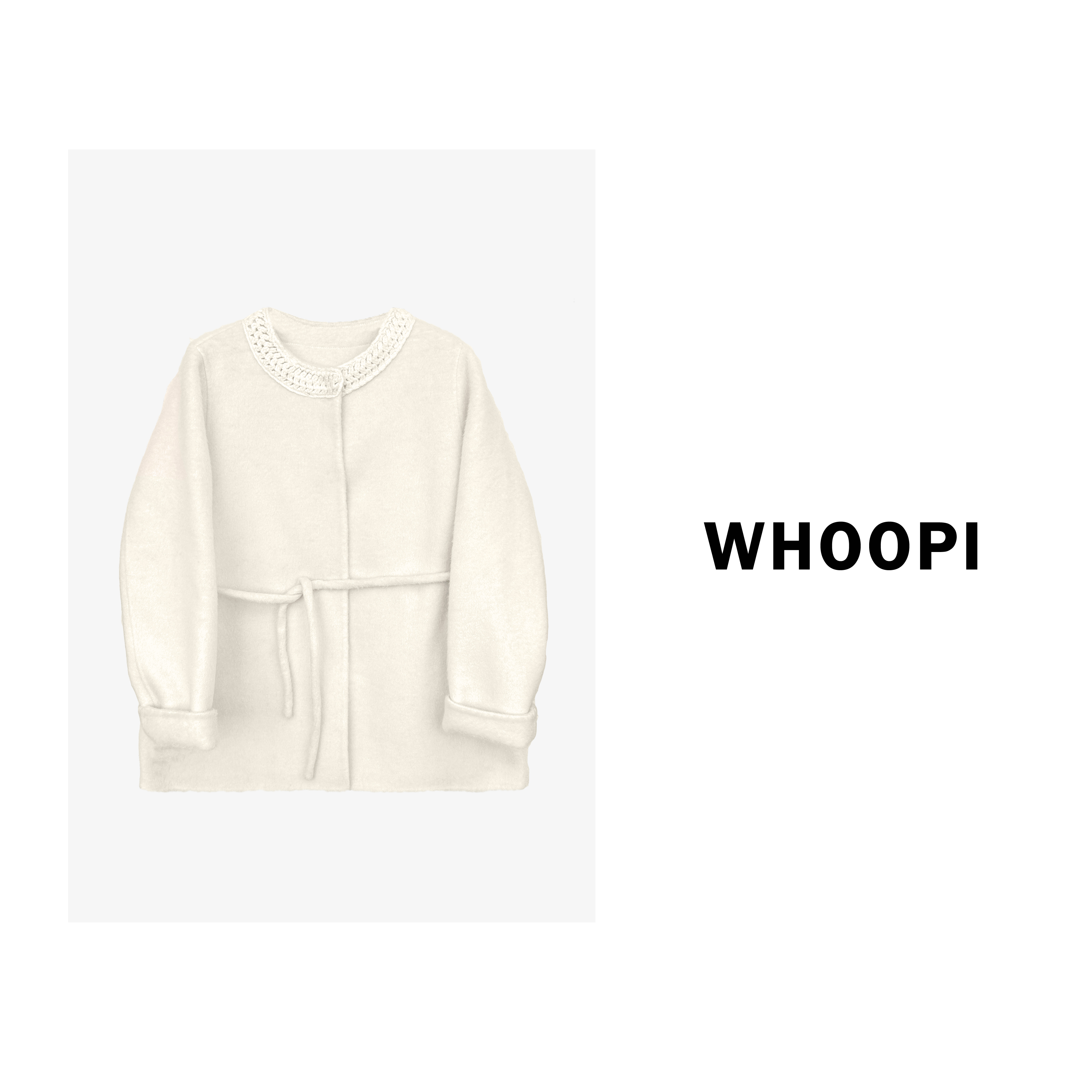 【Whoopi】【雪洛佳人】法式知性轻奢手工钩花领系带大衣
