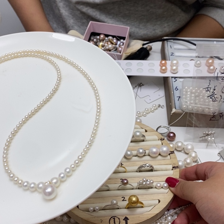 叼***情银S925镶嵌淡水珍珠白珍珠戴妃项链10m