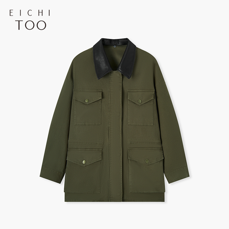 爱居兔2025年春季新款收腰显瘦工装风时尚风衣EWFAJ1Q009A