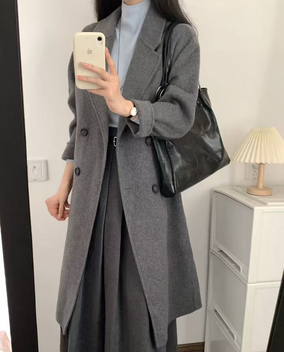 1001-1200韩版双面羊绒气质女装外套中长款毛呢韩系女款秋冬时尚