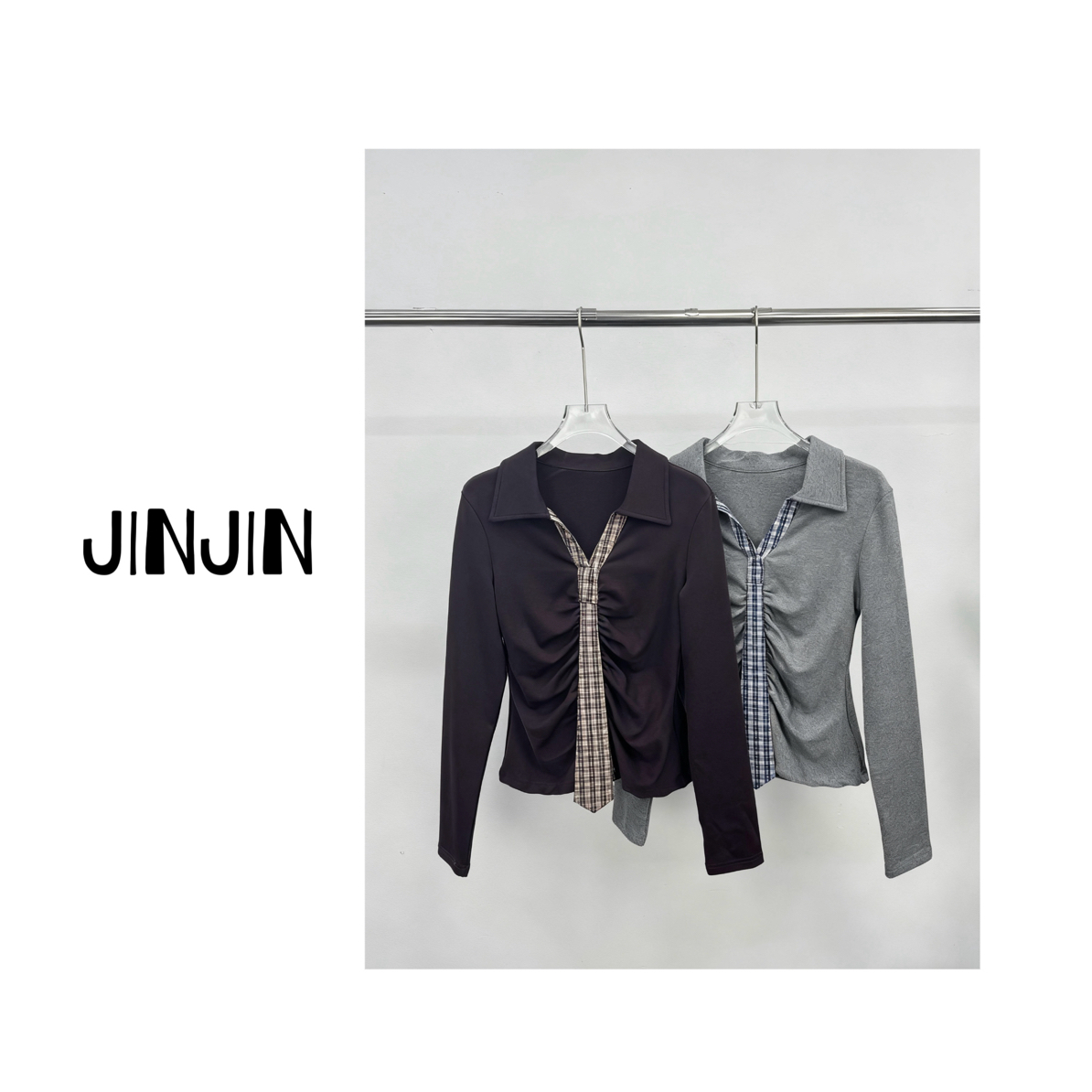 【JINJIN】2025秋冬新款小众设计款领带翻领上衣（5057）NO退NO换
