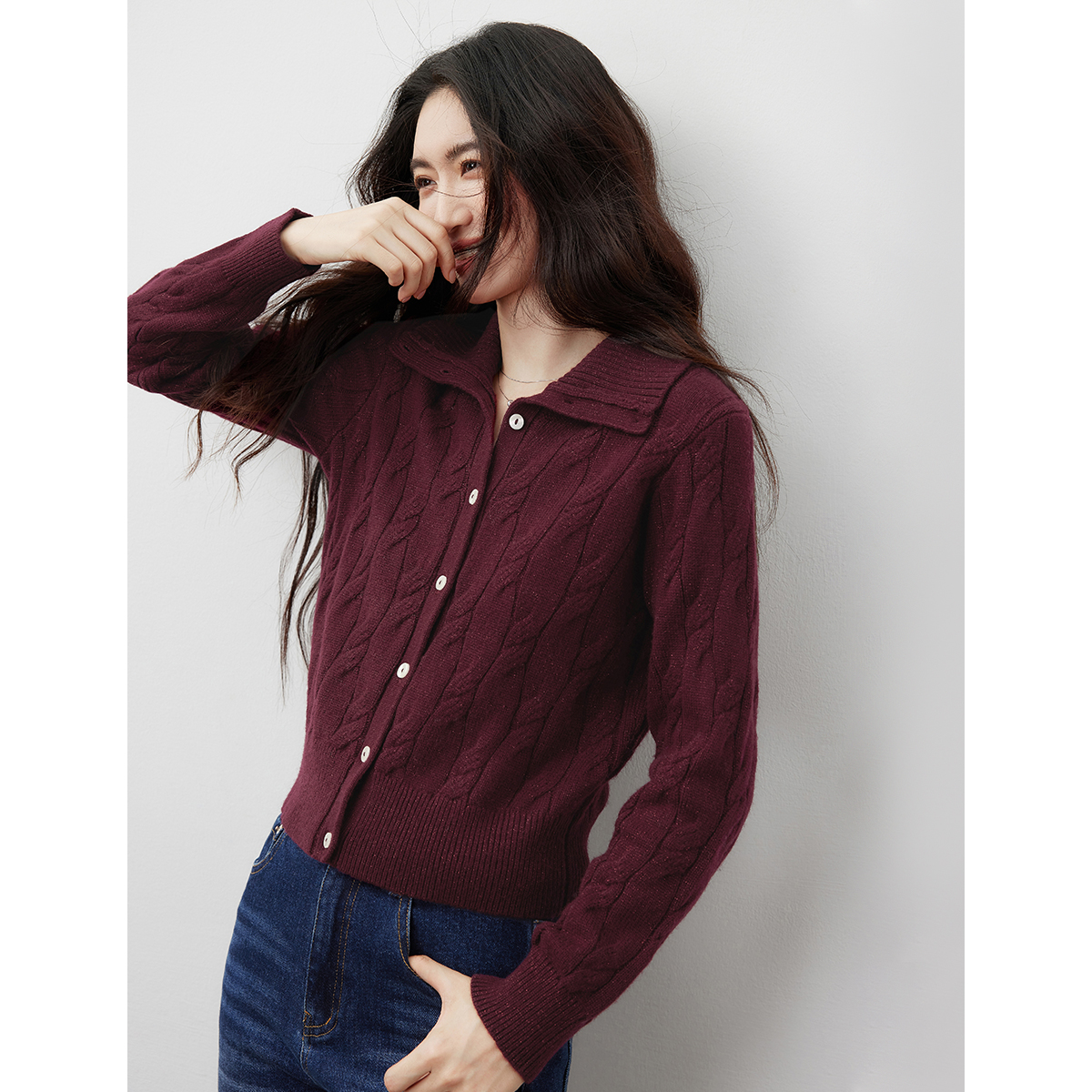 【林一专属】朗文斯汀法式优雅翻领气质针织开衫DTYM5510D07105