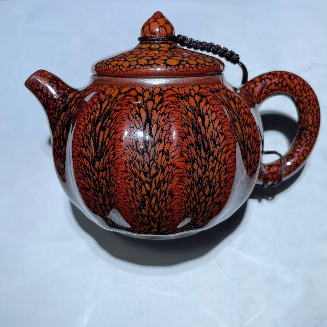 建窑建盏 雀羽鹧鸪灯笼壶 220cc容量 原矿原釉壶