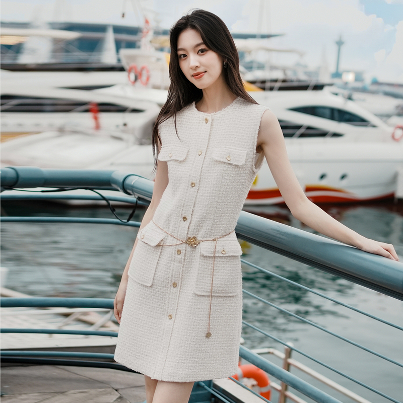 EP雅莹2025早秋新款 法式毛边花呢小香风背心裙羊毛连衣裙4105A