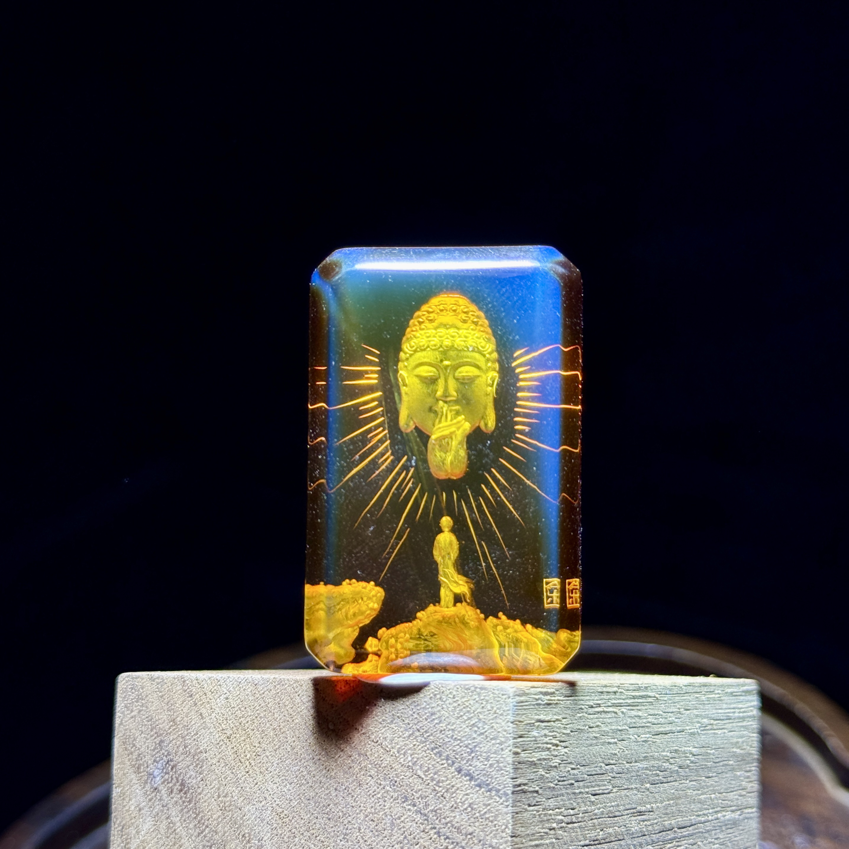 红蓝珀一心向佛心中有佛阴雕大师工手工雕刻吊坠挂坠
