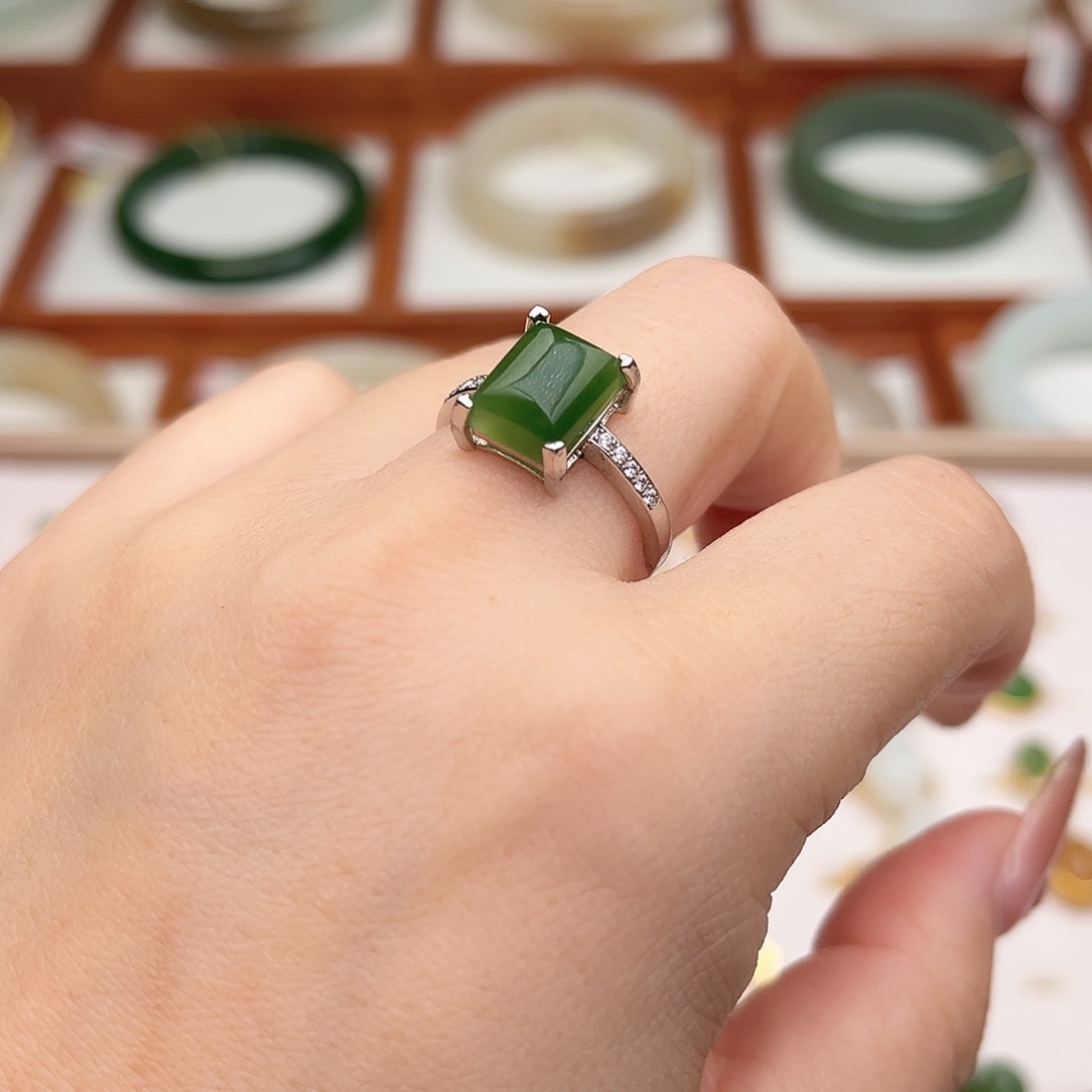 和田玉银S925镶嵌戒指