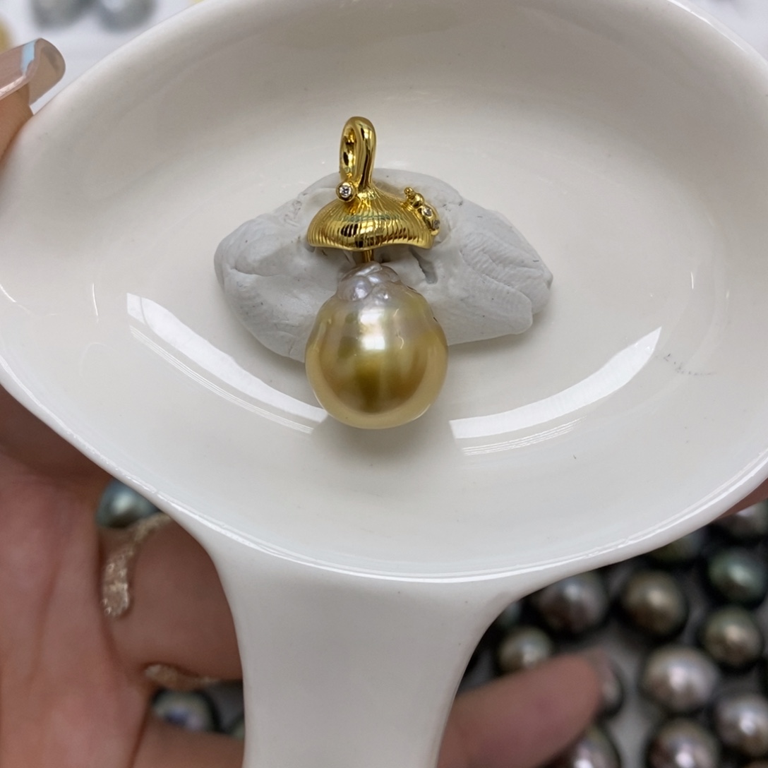 海水珍珠裸珠金珠浓金11.7