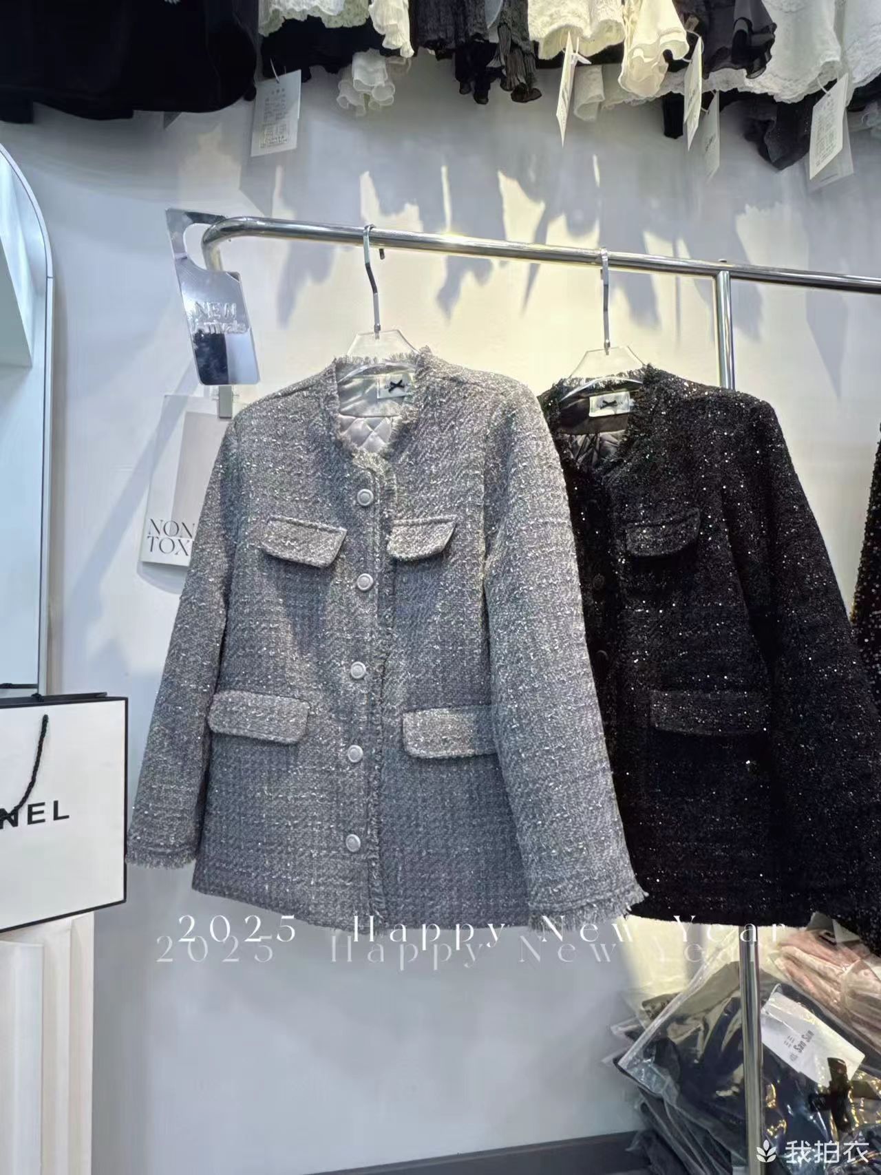 秋冬加棉厚款粗花呢小香风外套休闲时尚百搭外穿洋气大码女3