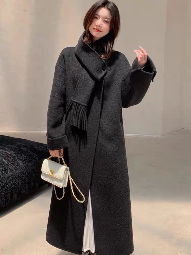 气质落肩袖复古防风毛呢外套冬季羊毛大衣