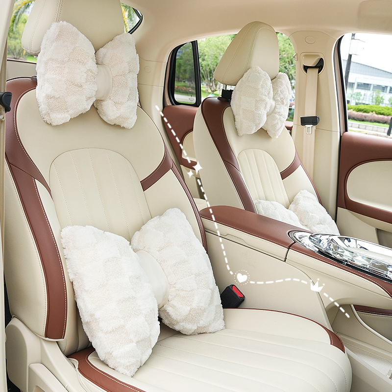 汽车头枕靠枕轻奢美人格白色车载四季腰靠抱枕创意汽车头枕护颈枕