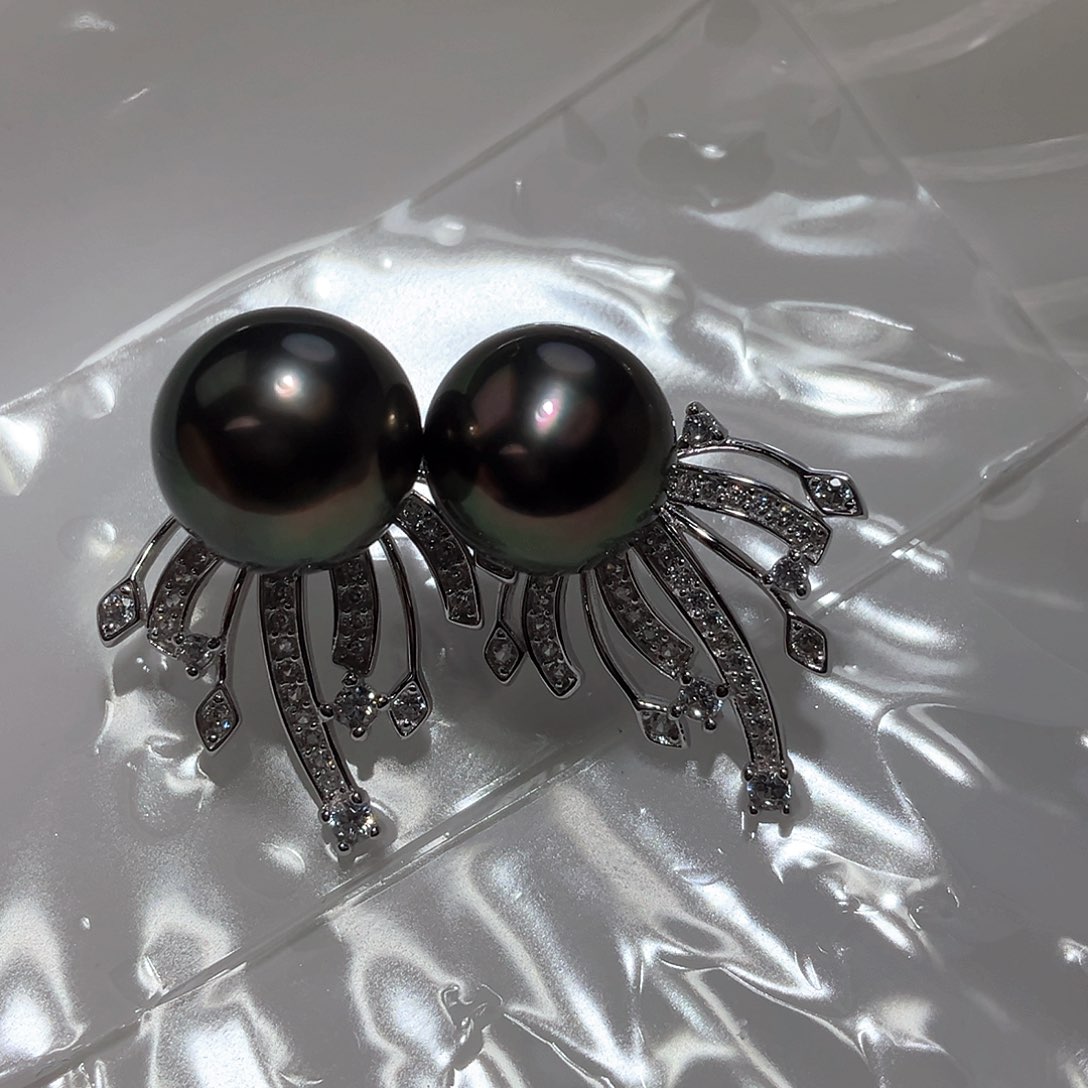 海水珍珠耳饰银S925镶嵌笨*