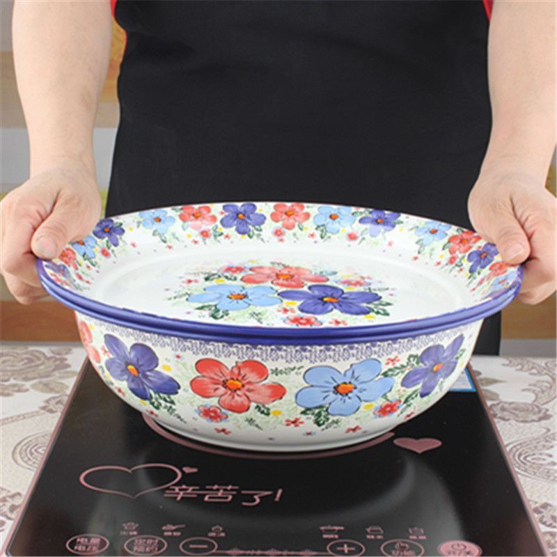 搪瓷盘子老式面盆茶盘套装加厚圆形托盘盛放饺子盘家用水果盘菜盘
