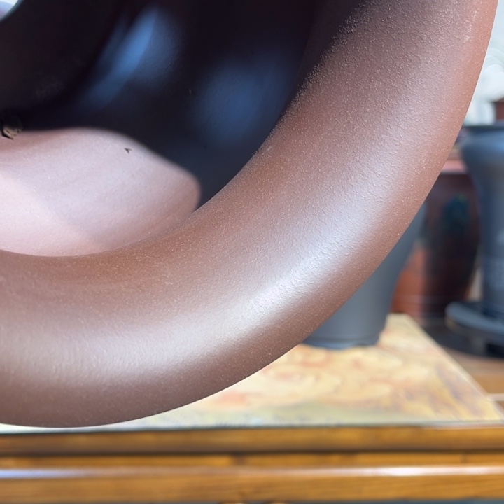 自***牧紫砂花盆石红全手工精品盆