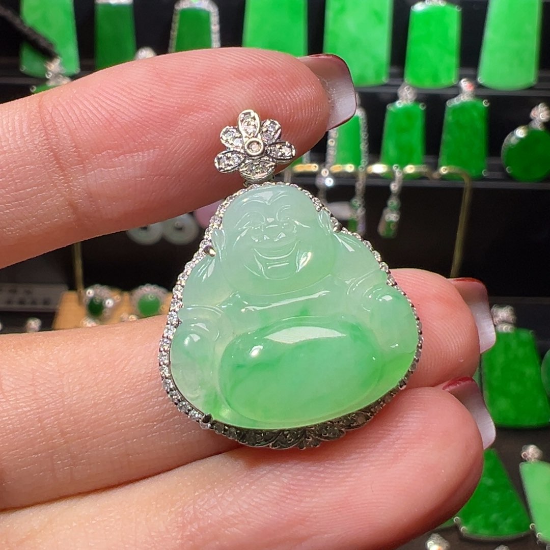 翡翠吊坠(不含链)18K金镶嵌
