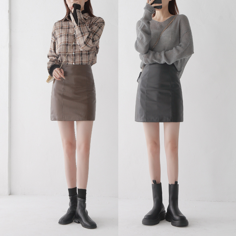 【年终大促】黑色a字裙纯色百搭半身裙新款高腰显瘦pu皮裙40长 2336