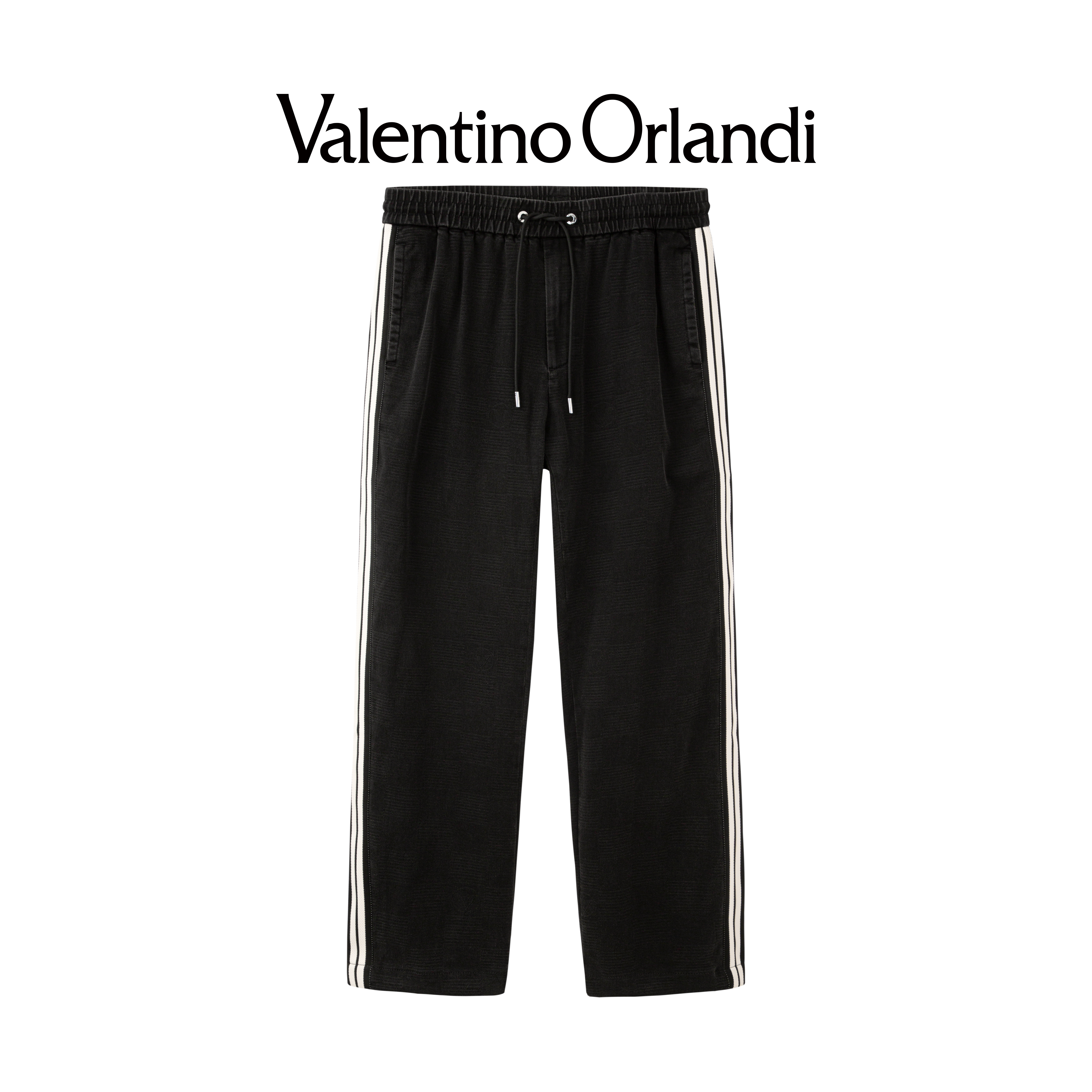 Valentino orlandi男士春秋B版时尚百搭撞色条纹牛仔直筒休闲长裤