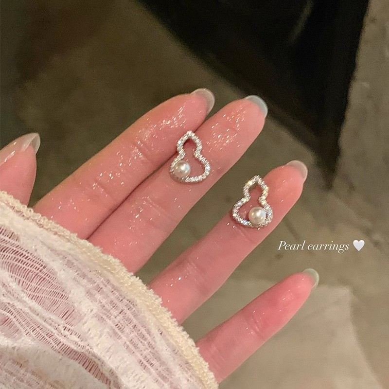 钨金锆石耳饰 超闪锆石葫芦珍珠耳环女轻奢高级感气质大气