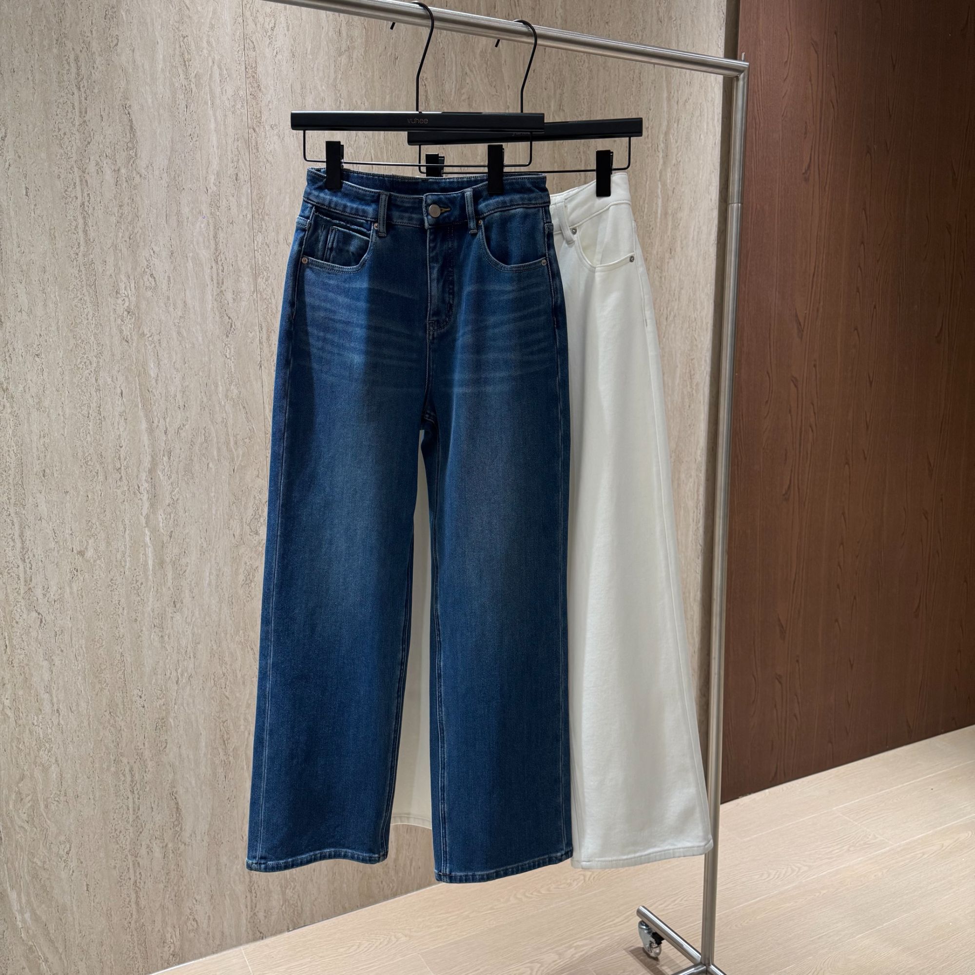 yuhee ”都市经典"重工极简水洗加绒直筒牛仔裤