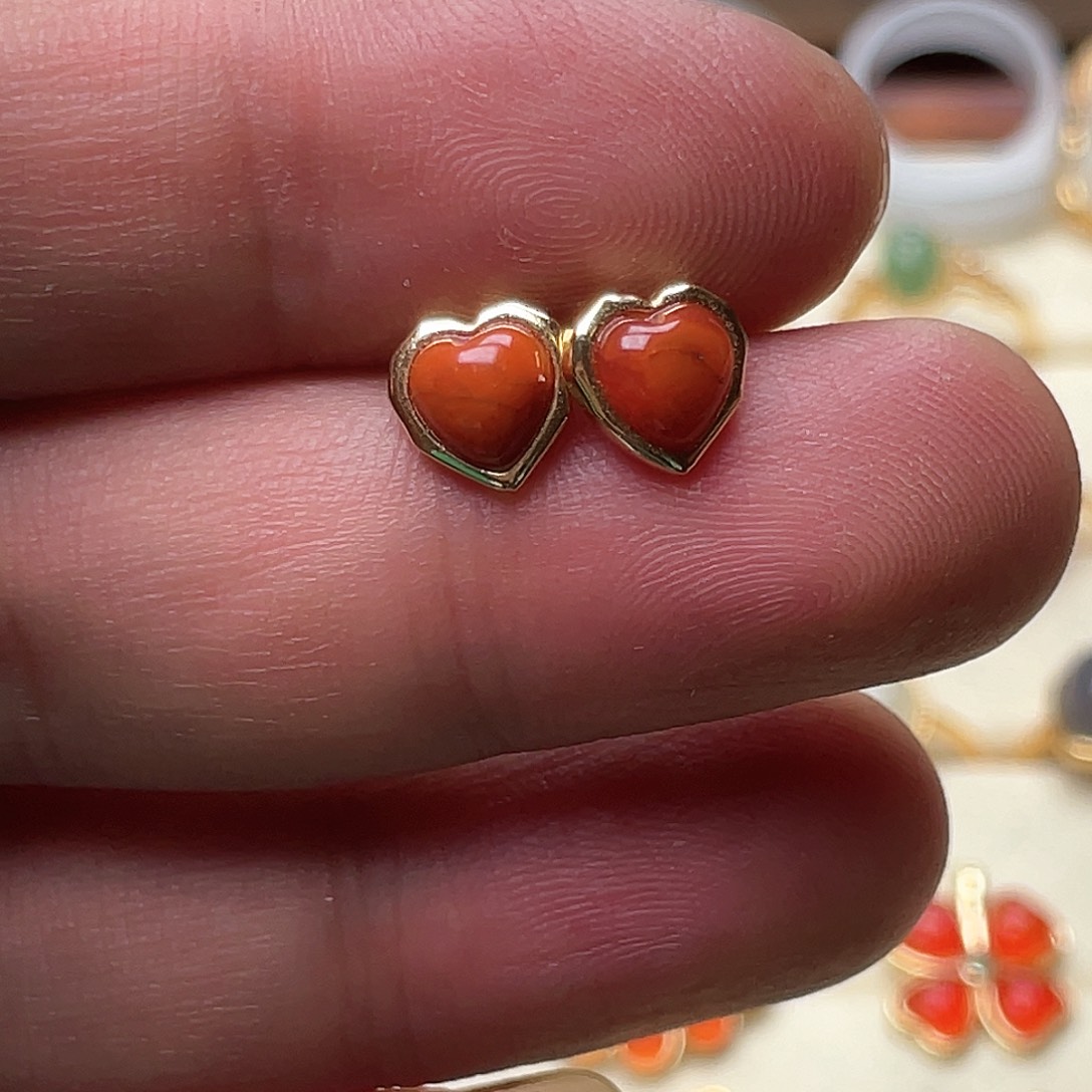 和田玉耳钉银S925镶嵌