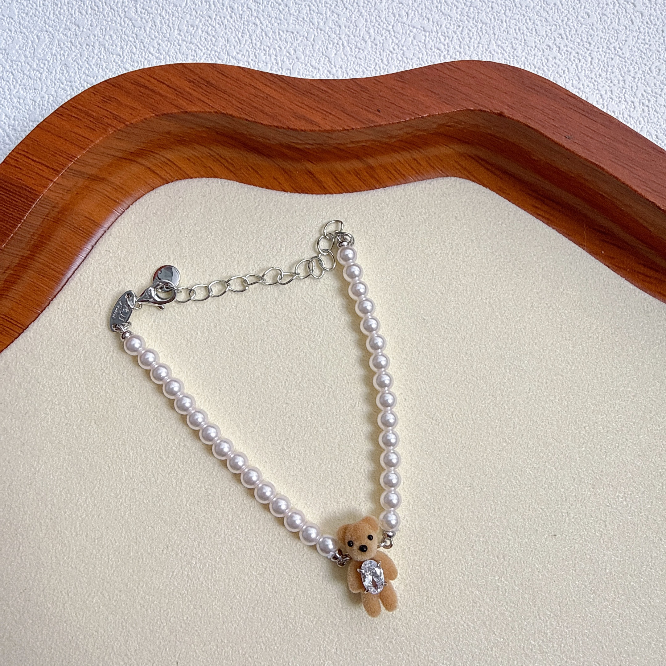 小熊珍珠手链白钻