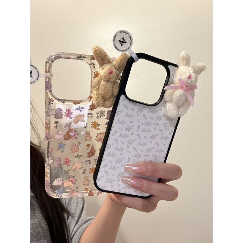 韩系ins满屏碎花毛绒小兔适用iphone17promax苹果15p手机壳14新款