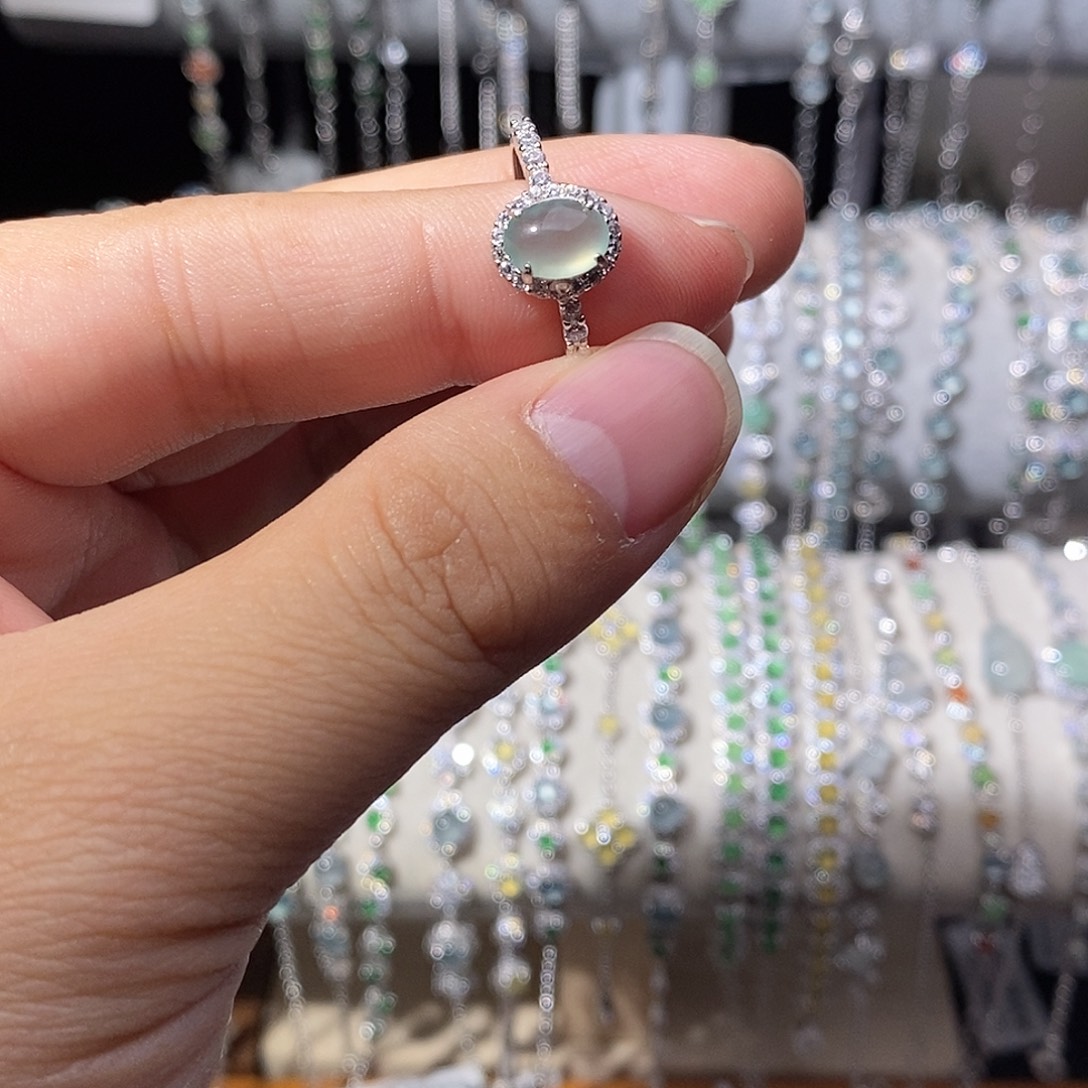 今***人翡翠银S925镶嵌戒指