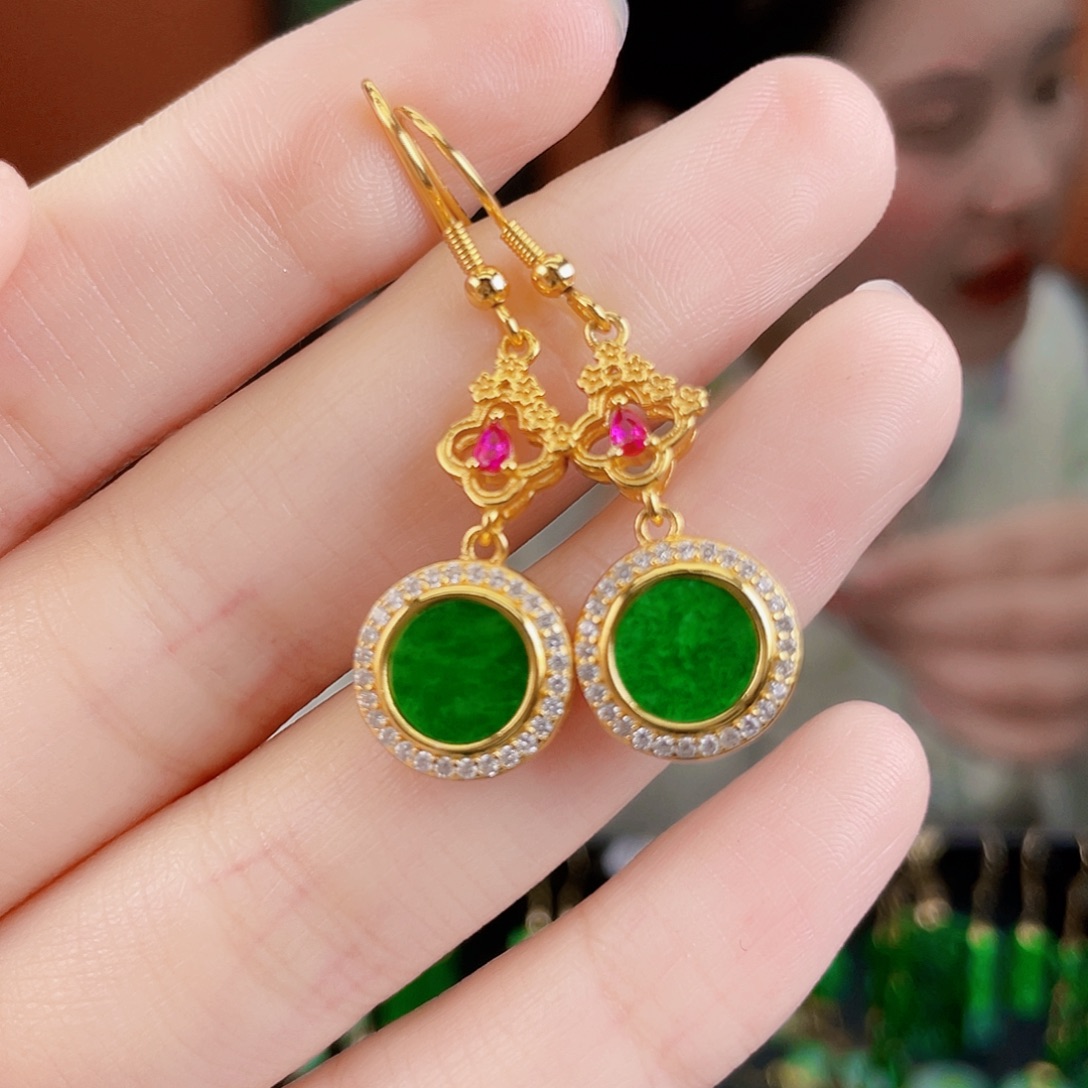 翡翠银S925镶嵌耳饰