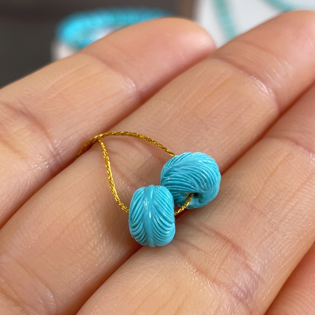 绿松石未镶嵌套链高瓷蓝绿色羽毛珠8mm