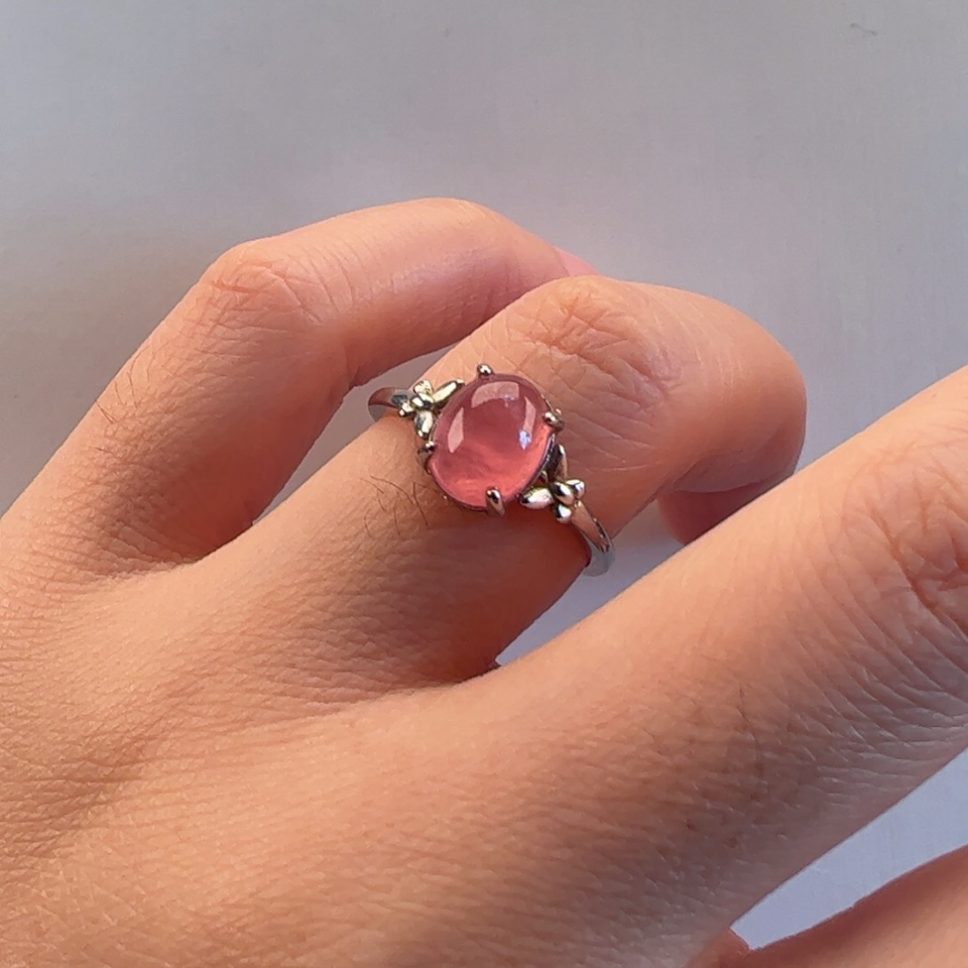 银S925镶嵌菱锰矿（红纹石）戒指