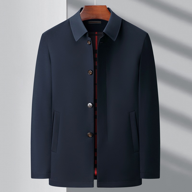 男士扣子款夹克中年爸爸装休闲外套春秋薄款中老年宽松桑蚕丝上衣