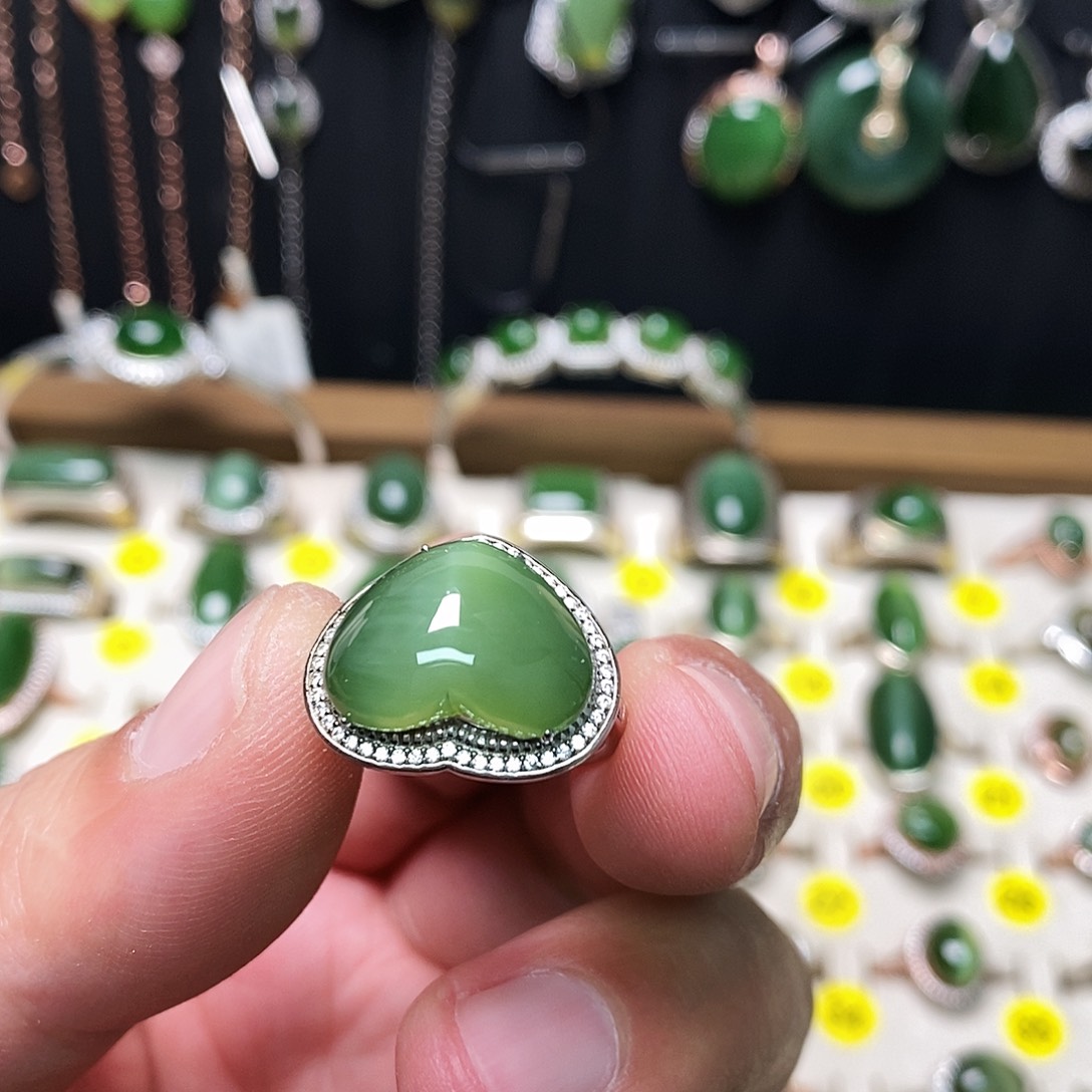 和田玉（碧玉）银S925镶嵌戒指