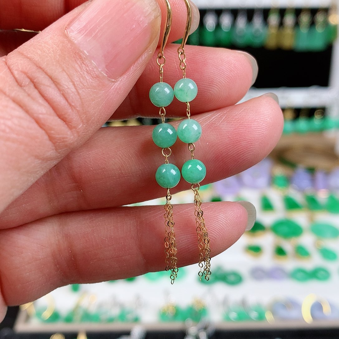 翡翠耳饰18K金镶嵌的