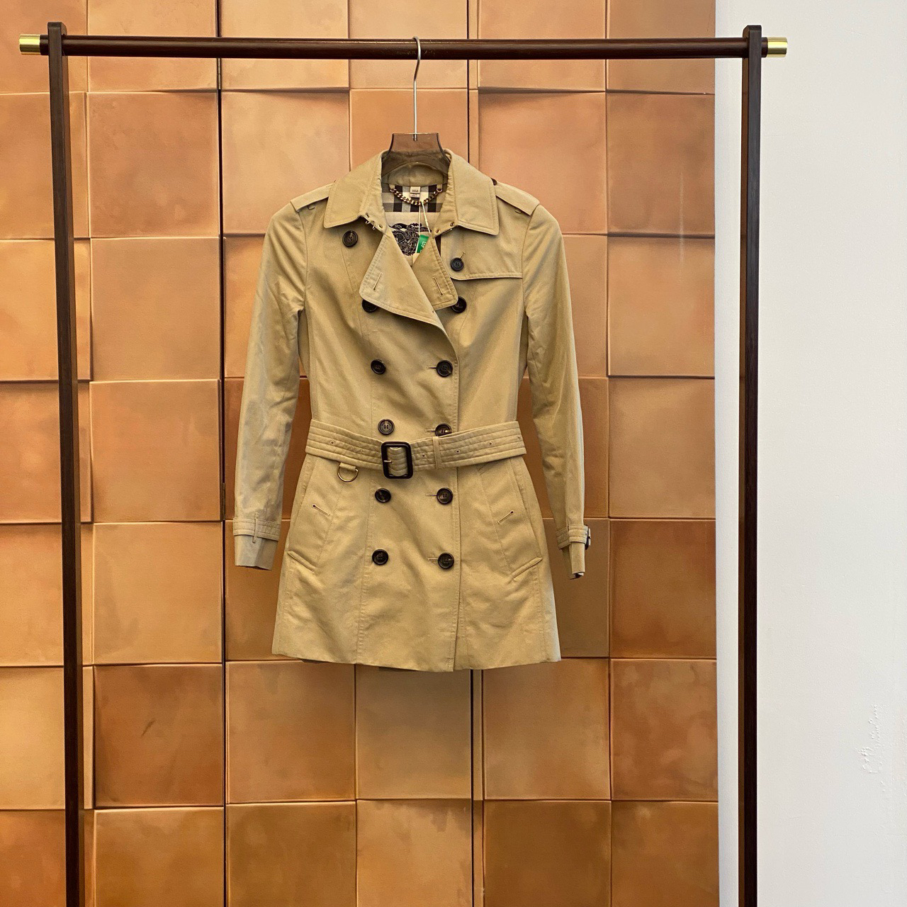 Burberry桑得林汉姆卡其色双排扣风衣/uk4码/99新/29349