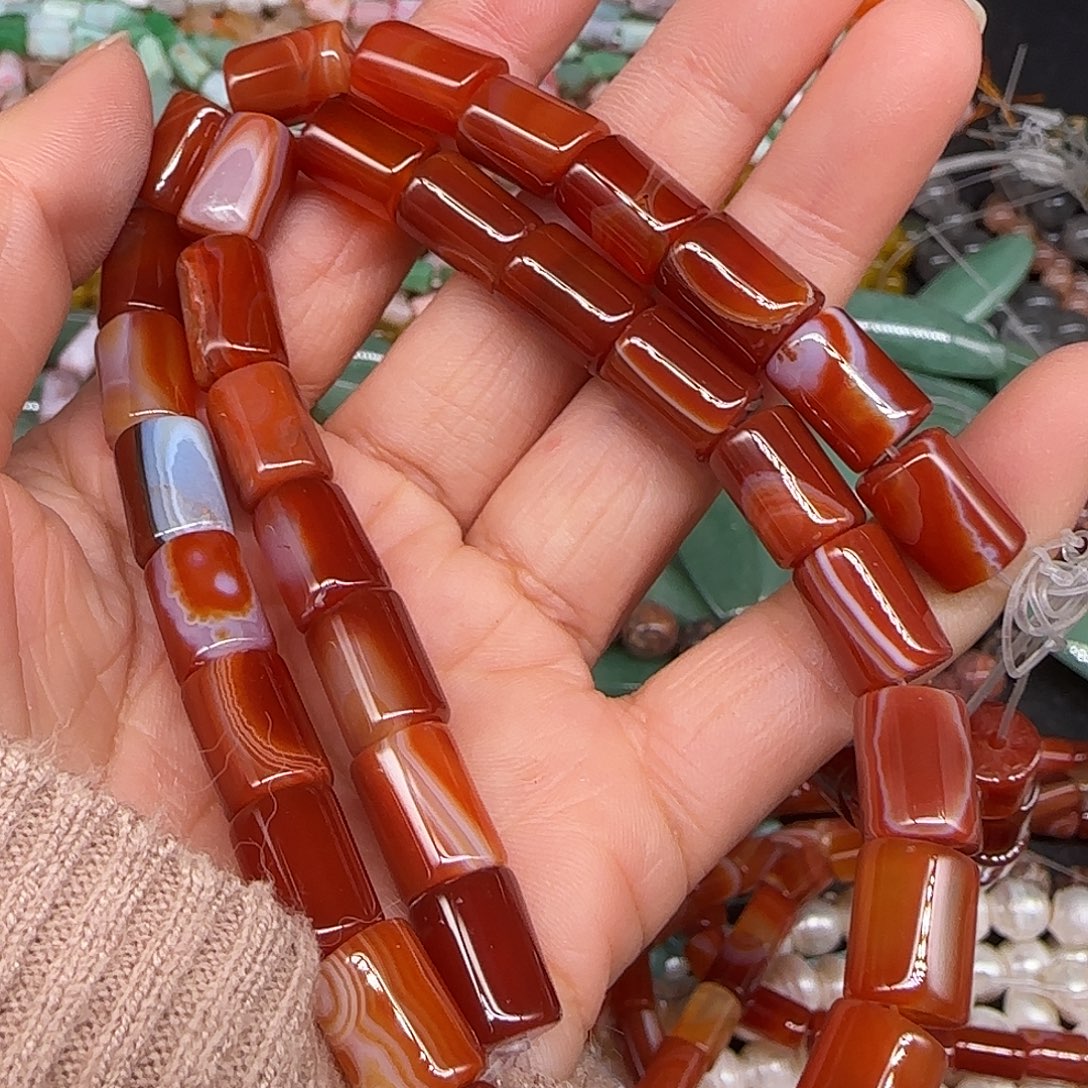 玛瑙/玉髓合金珠宝半成品缠丝红玛瑙8-12mm一条