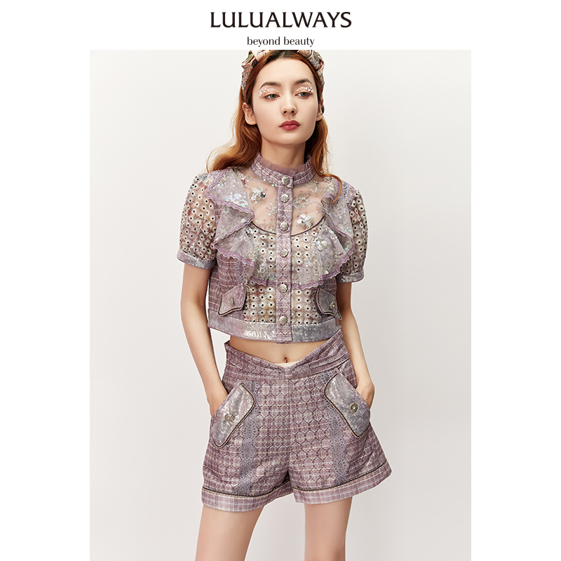 LULUALWAYS秋季高腰设计感阔腿短裤LMB3112