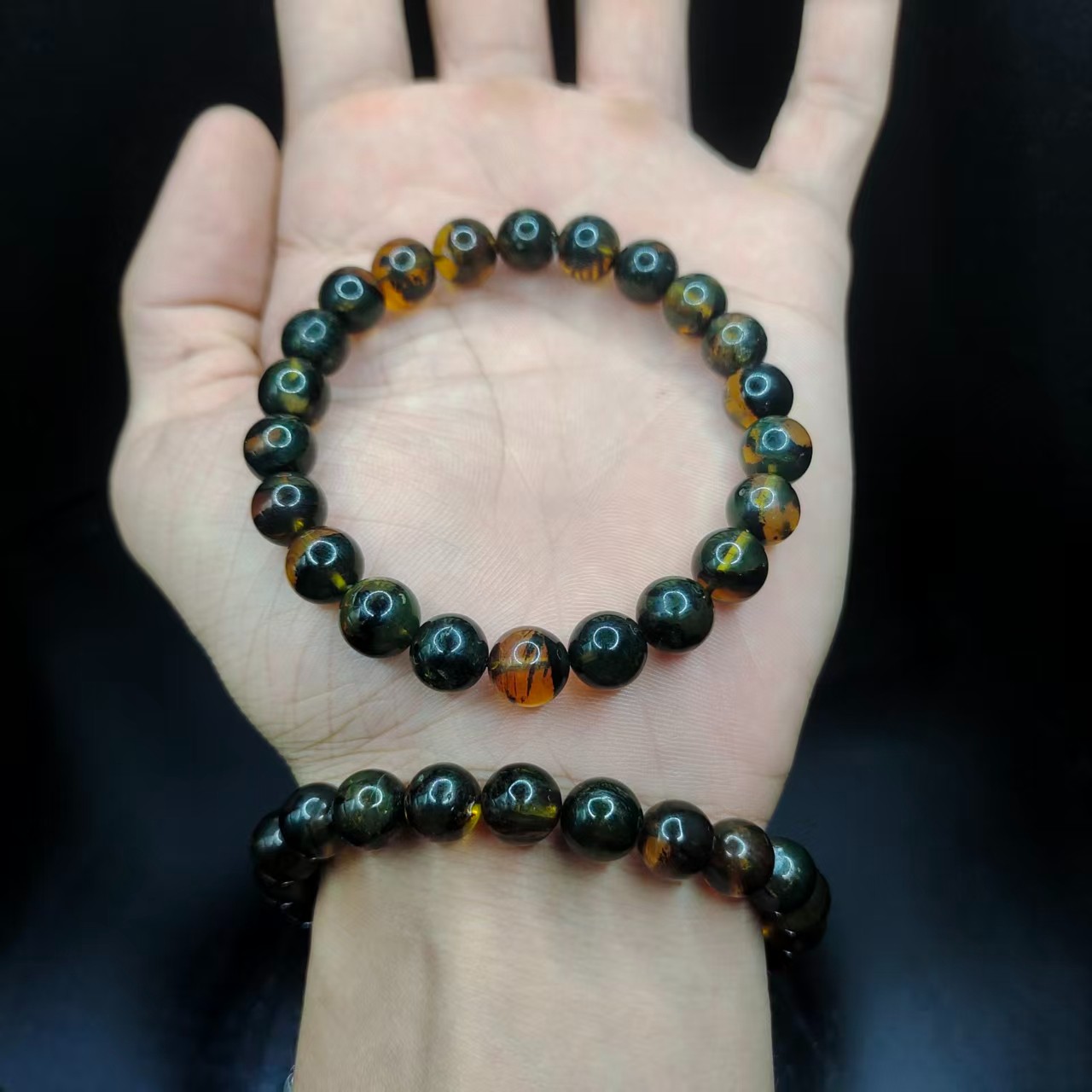 【康康严选】星际蓝翁珀琥珀单圈手串GL【多样性发其一】约8mm+