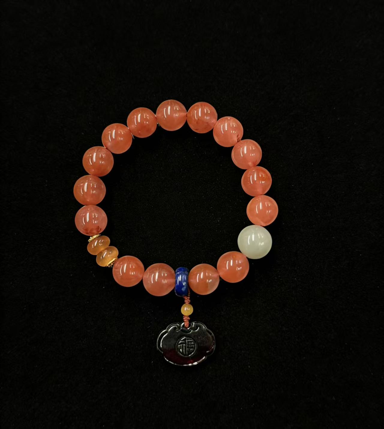 N7115南红搭配和田玉DIY单圈手串（多样性发一）