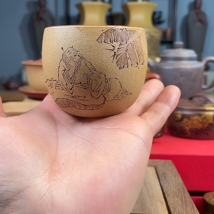 茶杯紫砂紫砂听风赏月微瑕