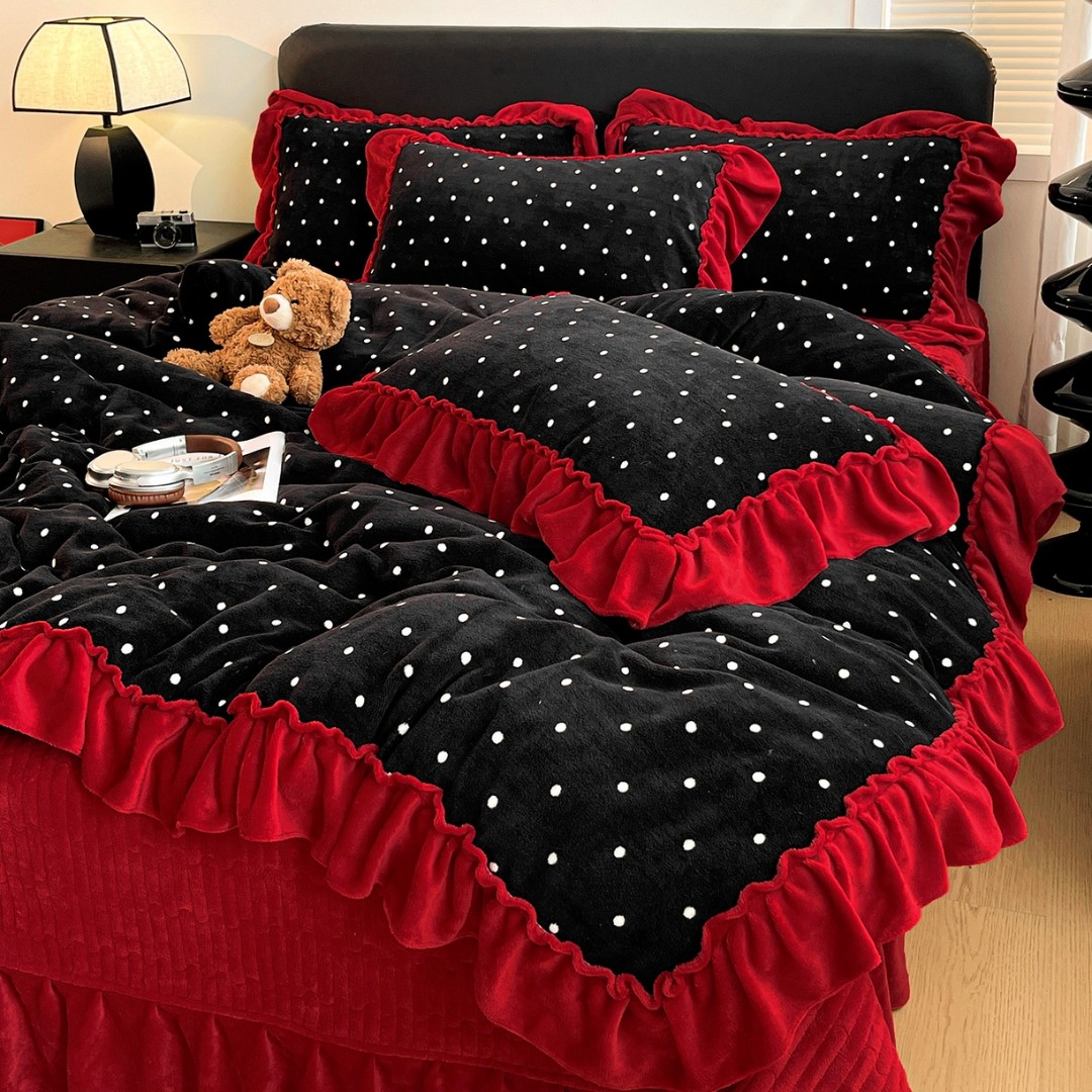 2026新款冬季大花边双面加厚牛奶绒被套床单四件套床盖四件套加绒