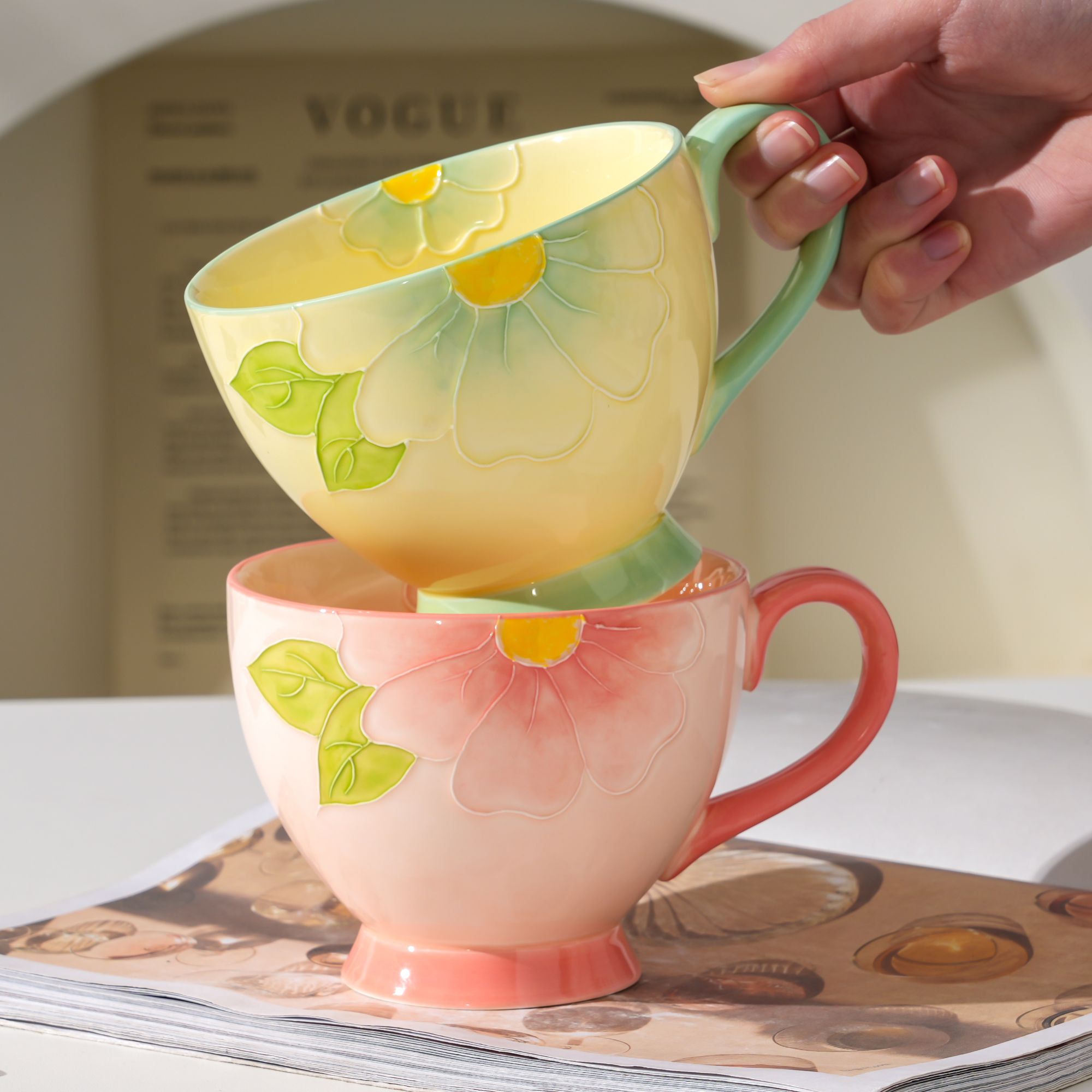 【送勺子】清晨物语陶瓷杯喝水杯子手绘杯釉下彩早餐杯牛奶杯燕麦杯