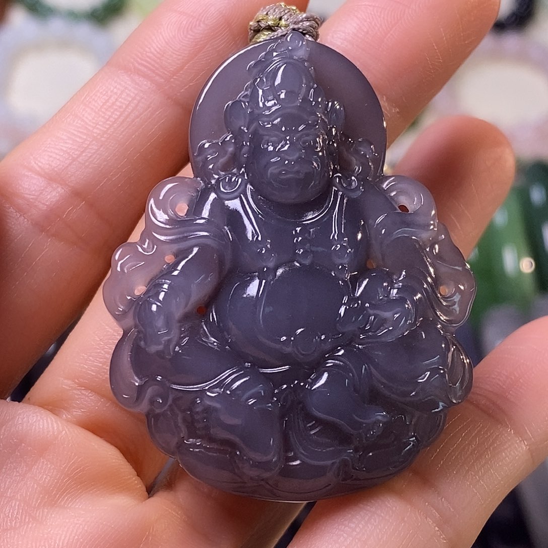 颈饰未镶嵌和田玉收藏级浓烟紫黄财神吊坠