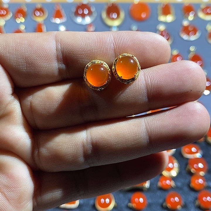 南红玛瑙耳饰银S925镶嵌