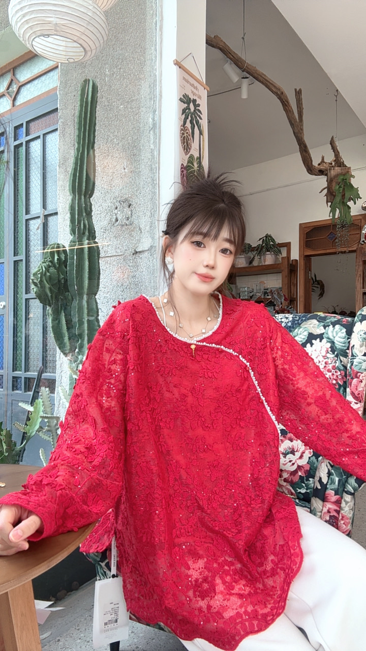 【观棠】新中式刺绣雪绒花长袖衬衫秋冬百搭气质显瘦小衫968