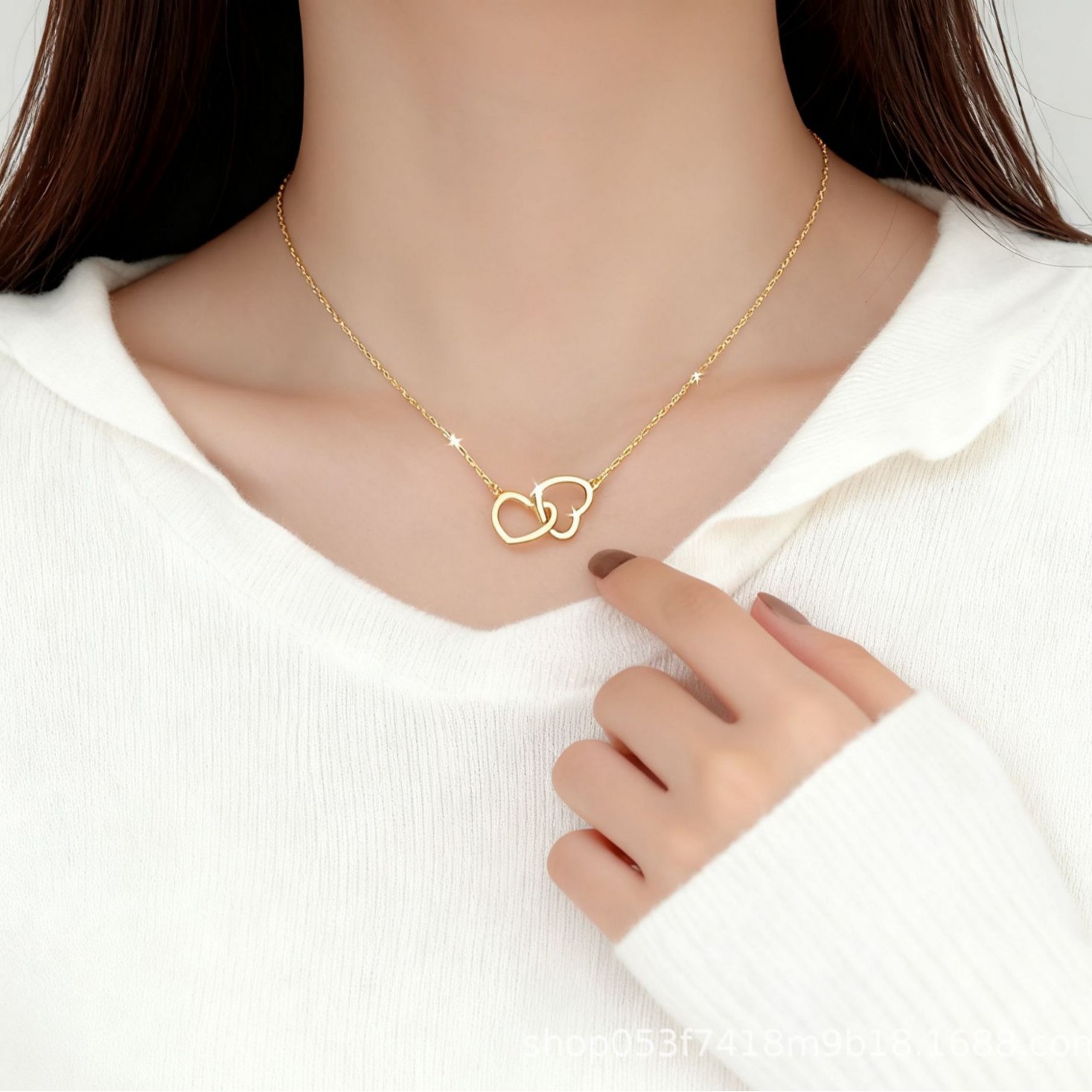 合金项链 新款ins风 【主播补贴】双环心形项链女锁骨链女百搭饰品