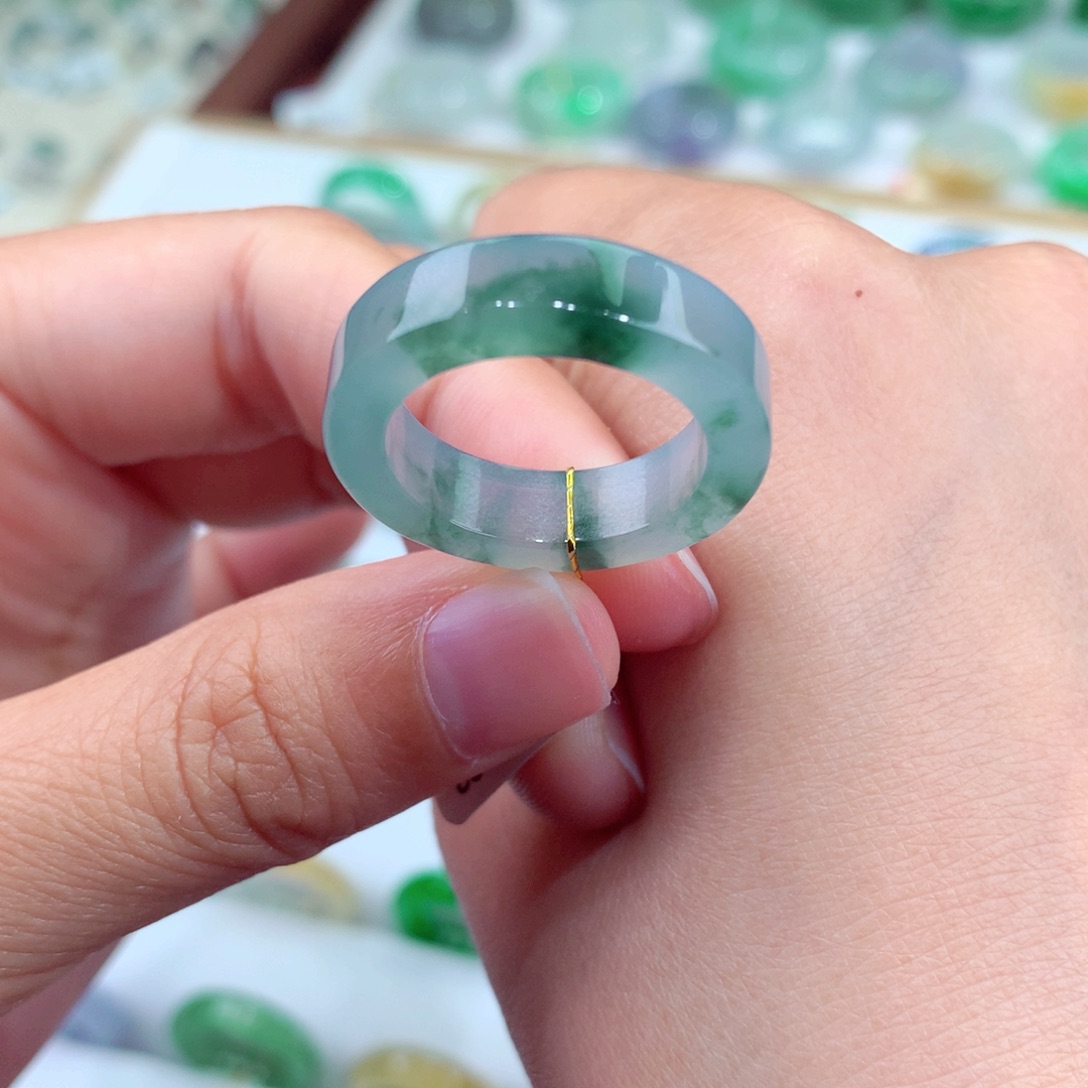 翡翠未镶嵌戒指17号冰润飘花方戒