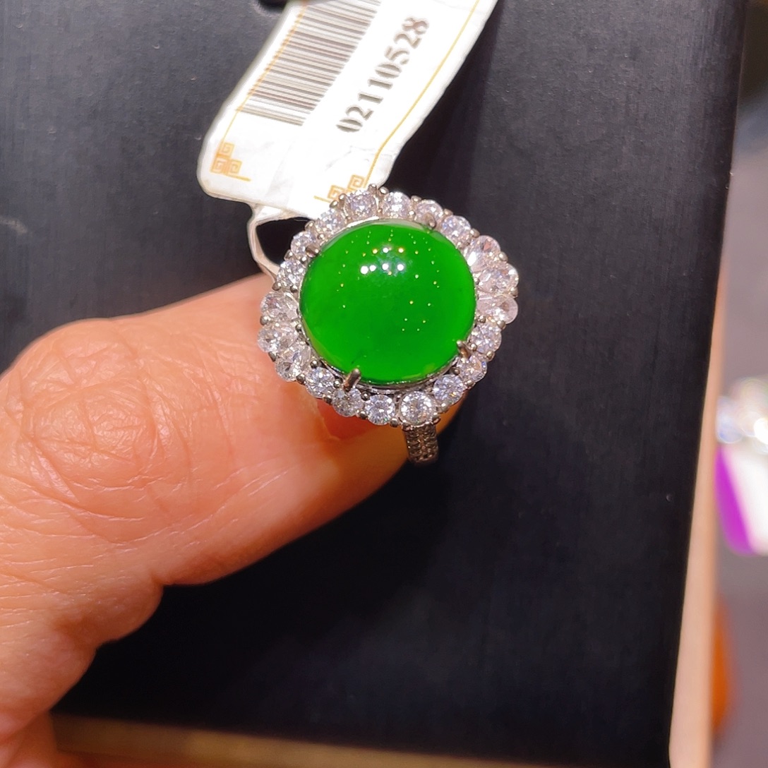 翡翠银S925镶嵌颈饰戒指